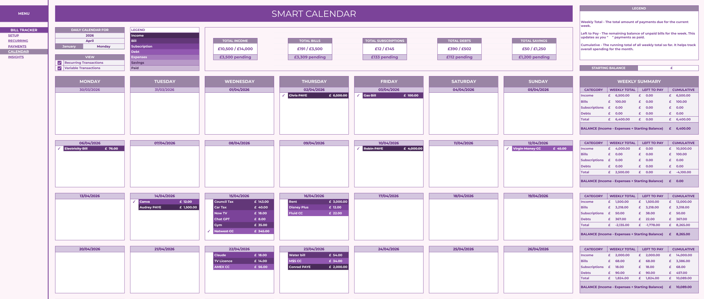 The Bill Calendar