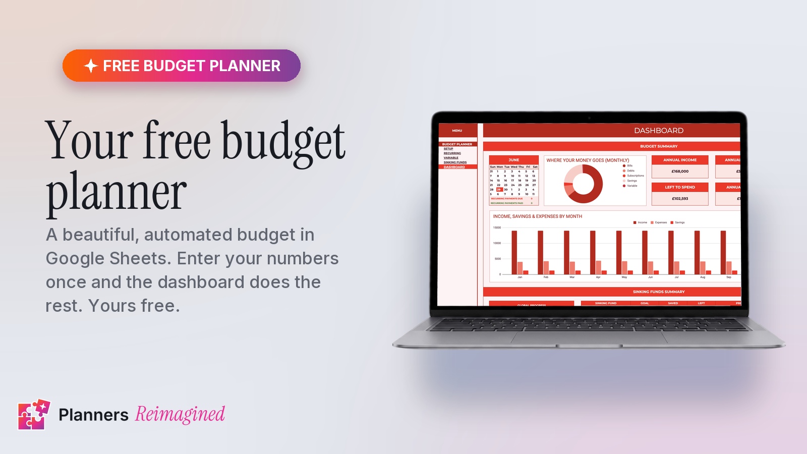 The free budget planner dashboard in Google Sheets