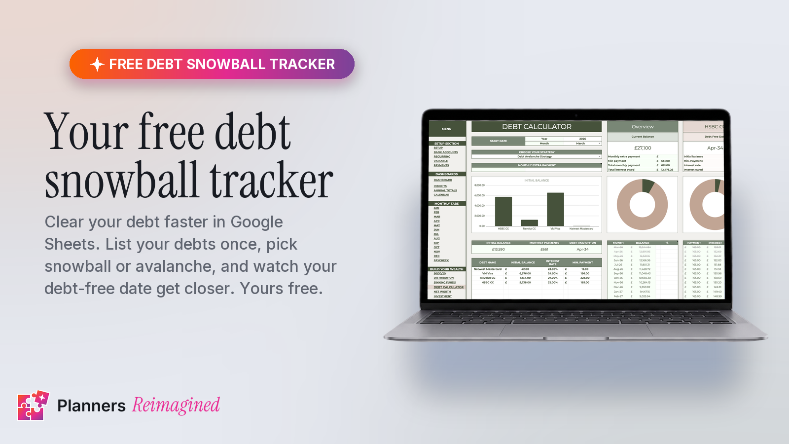 The free debt snowball tracker in Google Sheets
